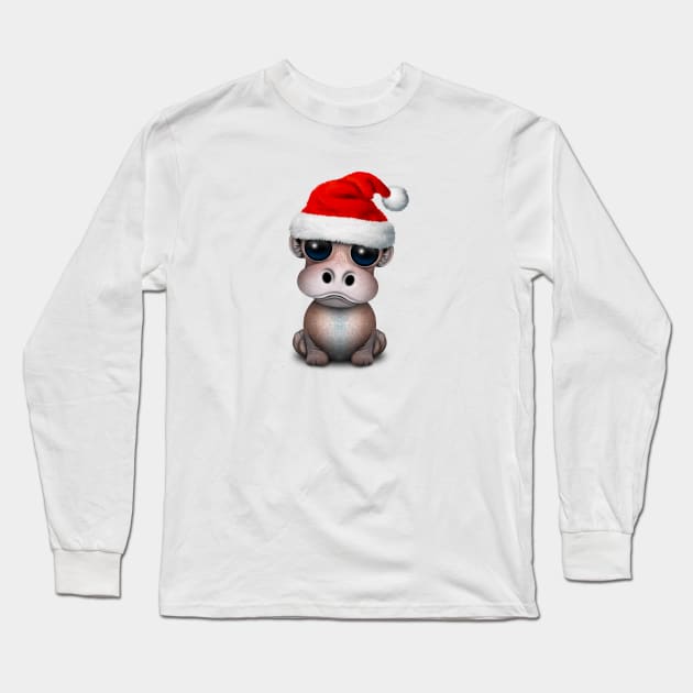 Baby Hippo Wearing a Santa Hat Long Sleeve T-Shirt by jeffbartels